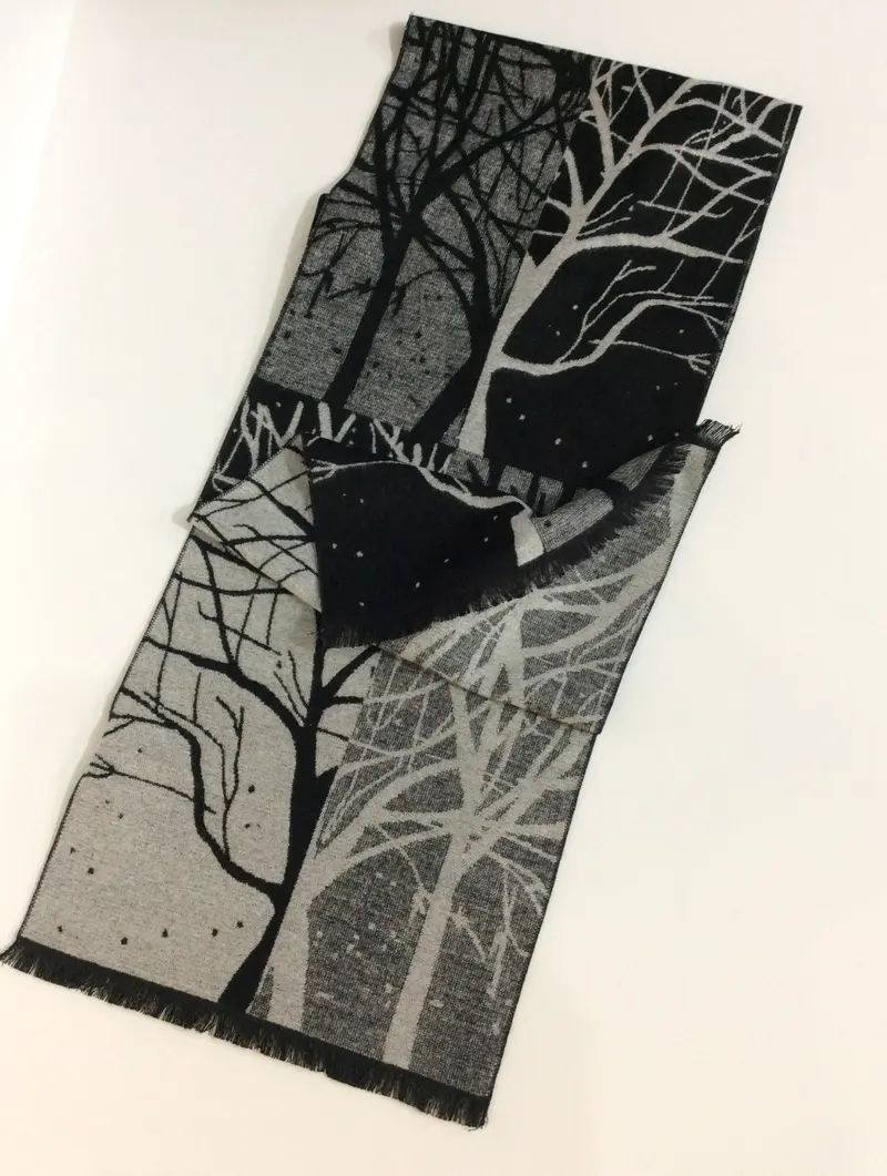 Black and grey shadow tree pattern cashmere scarf