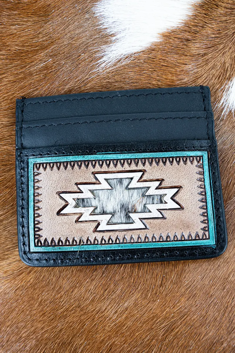 Black Cedar Hollow Cowhide Tooled Card Wallet