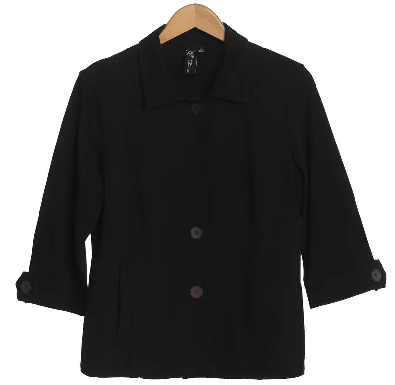 Black Cotton Jacket with Painted Coconut Buttons