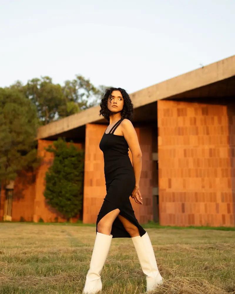 Black Cotton Midi Dress