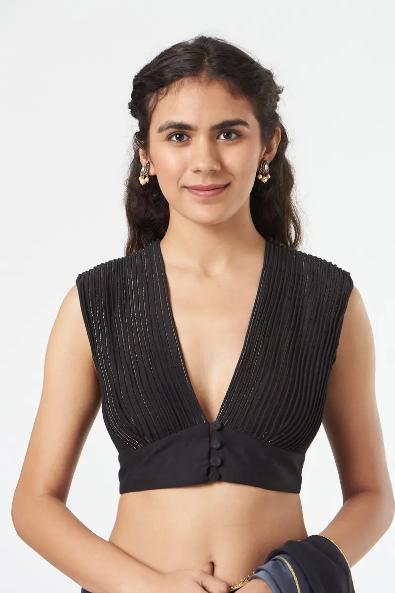 Black Embroidered Chanderi Silk Blouse