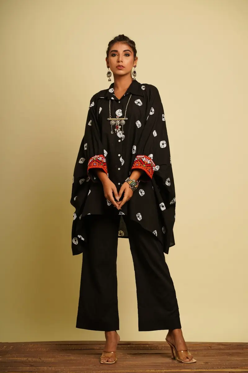 Black Embroidered Cotton Co-ord Set