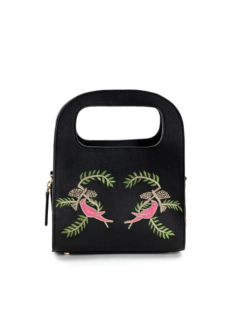 Black Embroidered Crossbody Bag