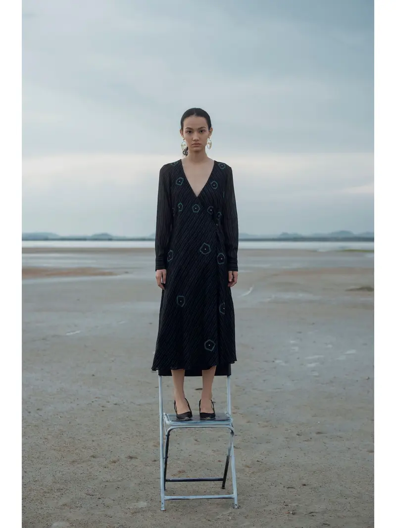 Black Embroidered Midi Dress