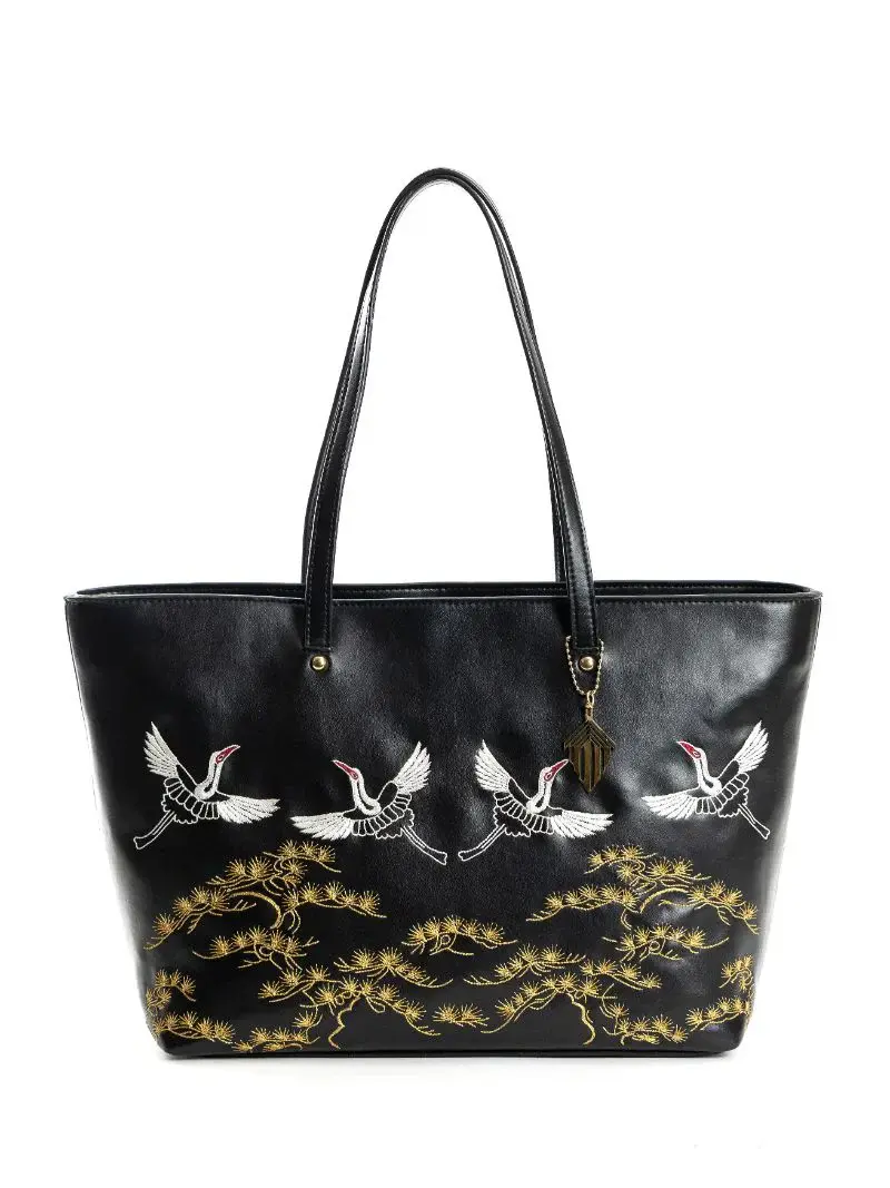 Black Embroidered Tote Bag