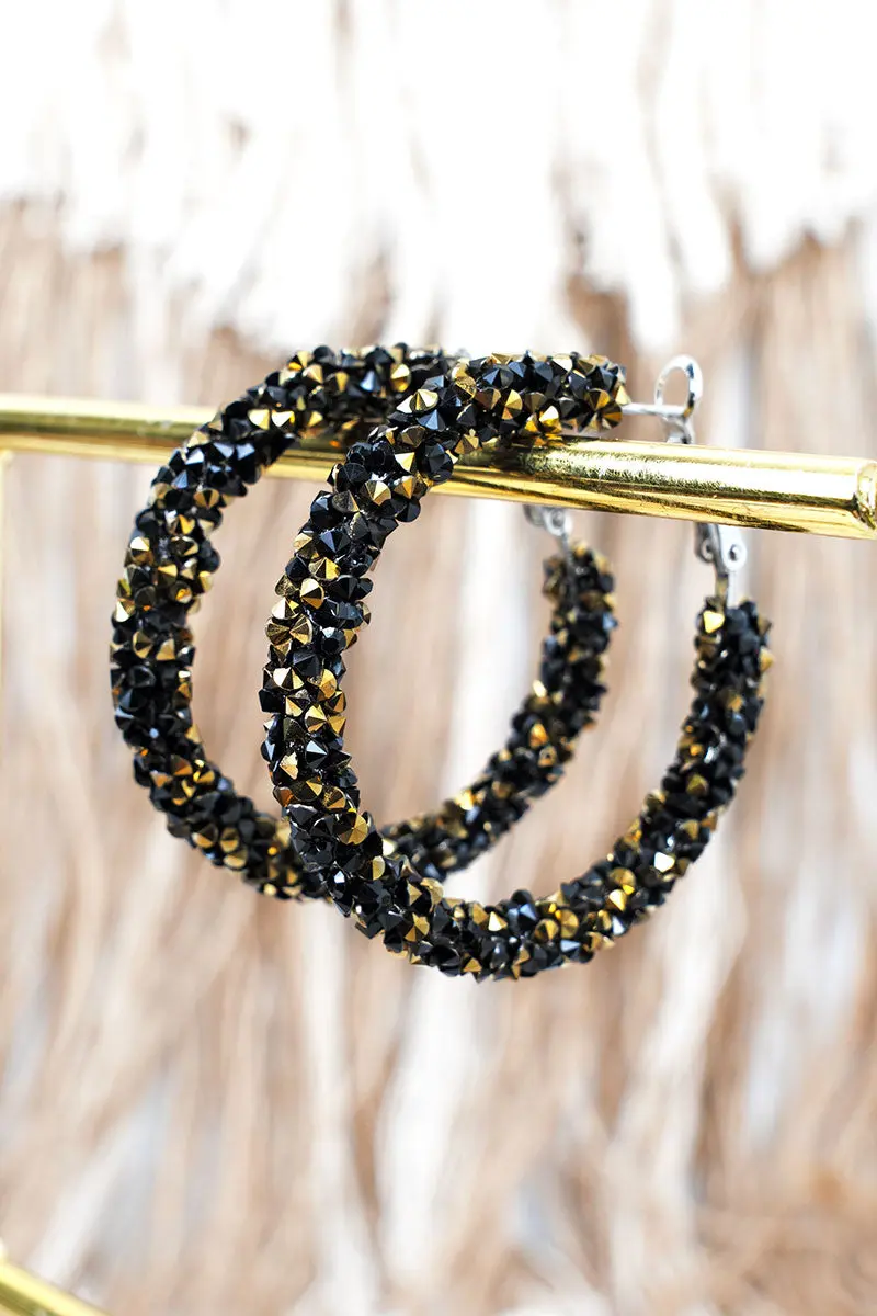 Black & Gold Dazzle On Hoop Earrings