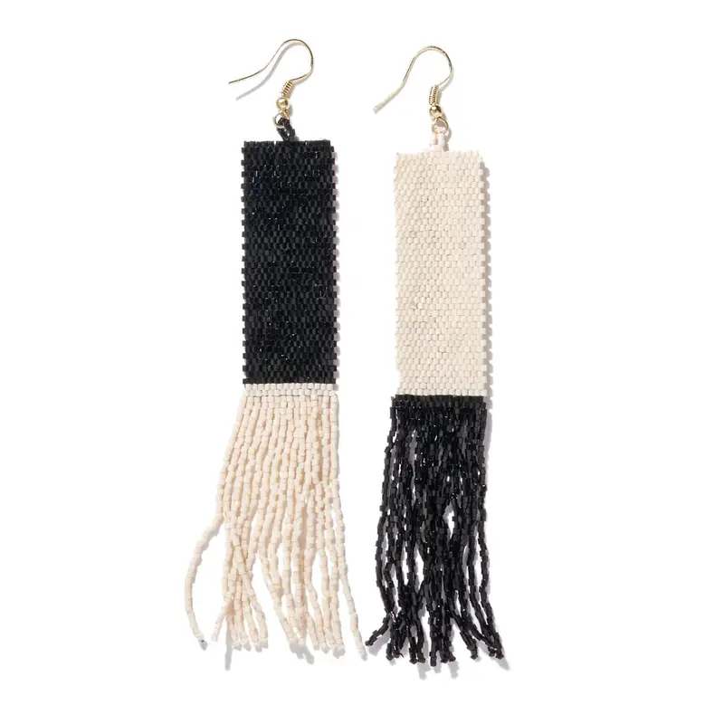 Black Ivory Mirror Image Long Fringe Earring