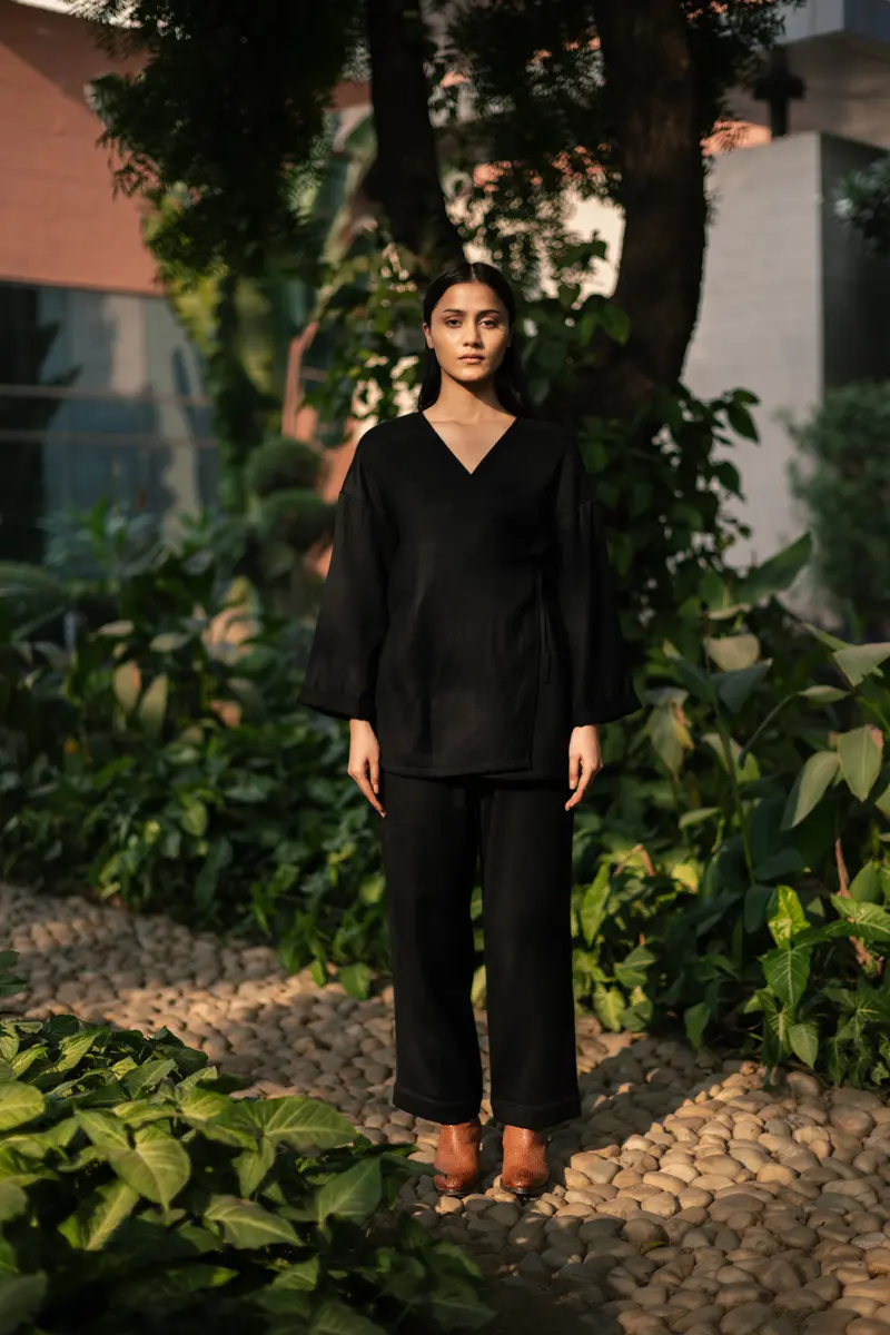 Black Merino Wool Pansy Top