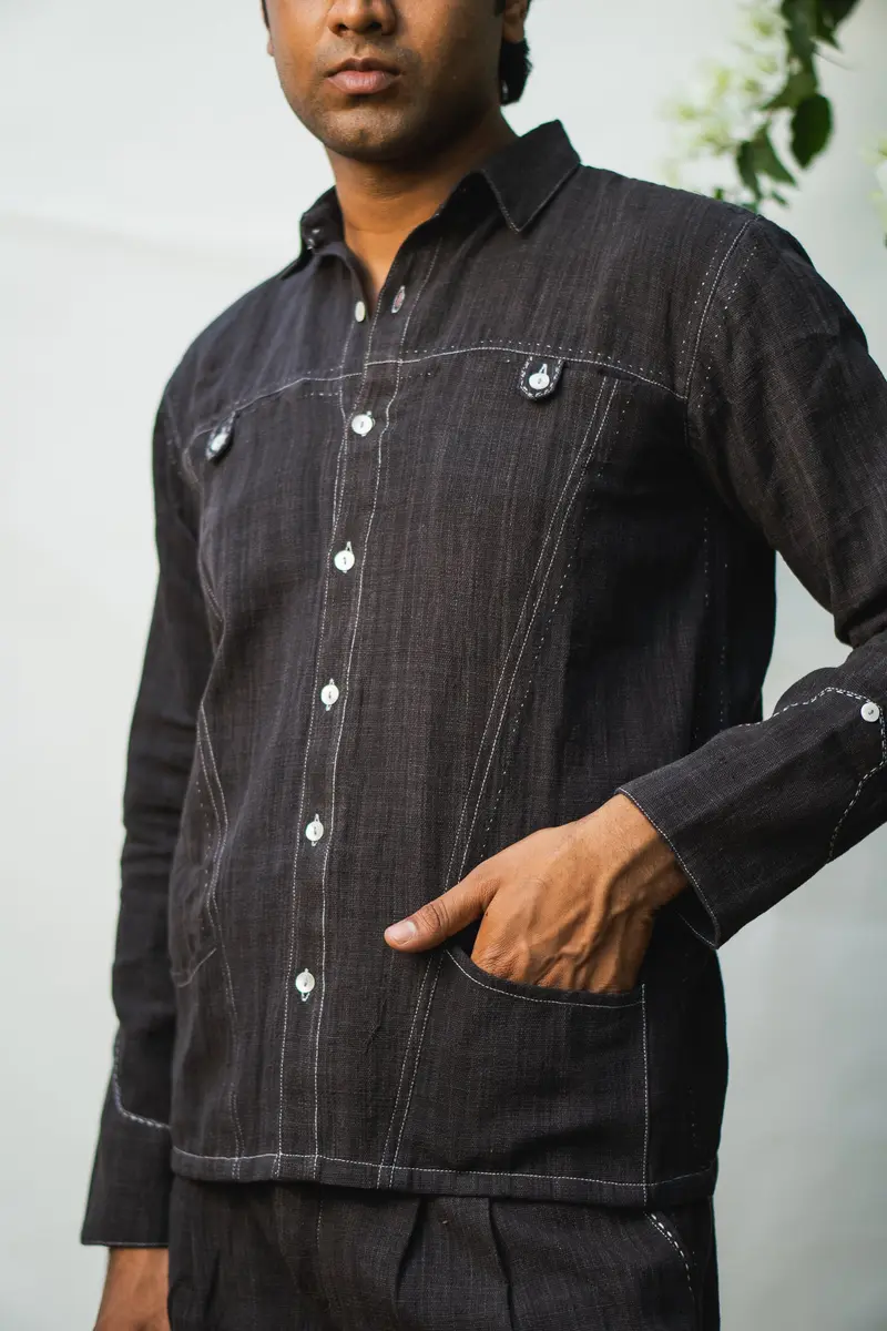 Black Panelled Shirt