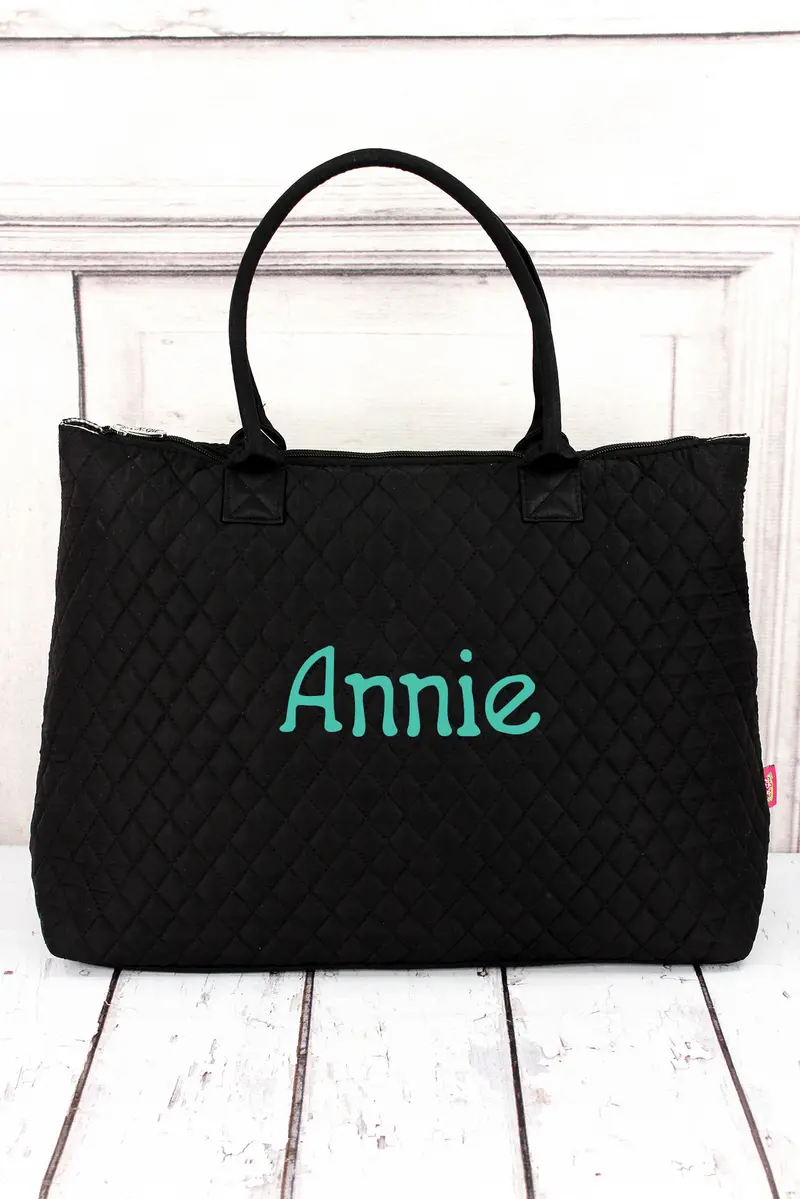Black Quilted Large Shoulder Tote