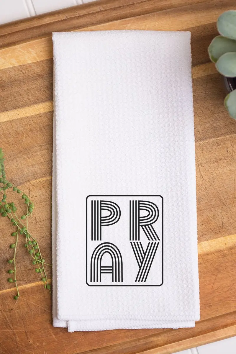 Black Retro Style Pray Waffle Kitchen Towel