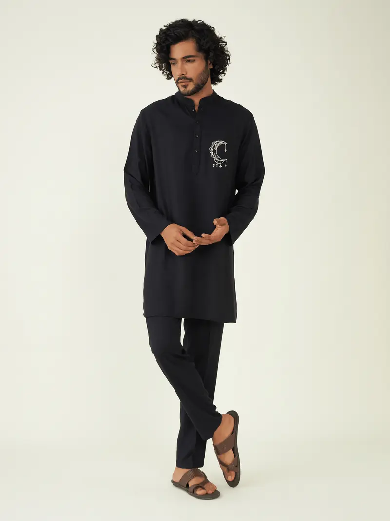 Black Silk Rayon Kurta Set