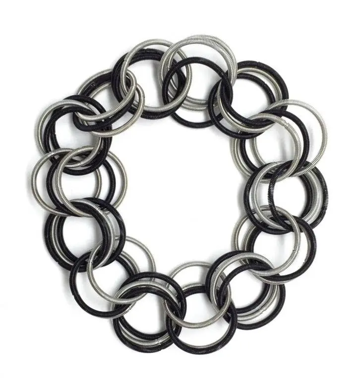 Black & Silver Spring Piano Wire Ring Bracelet