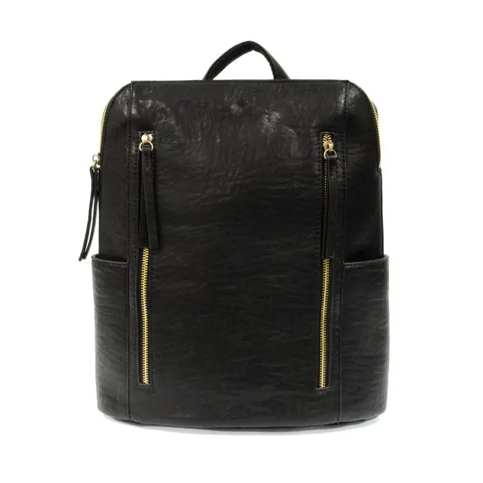 Black - Vegan Leather Raegan Zip Backpack