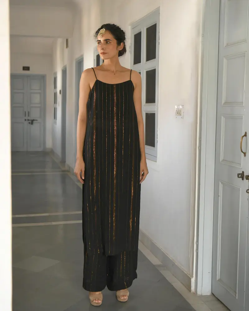 Black Zari Sleeveless Two Piece Set
