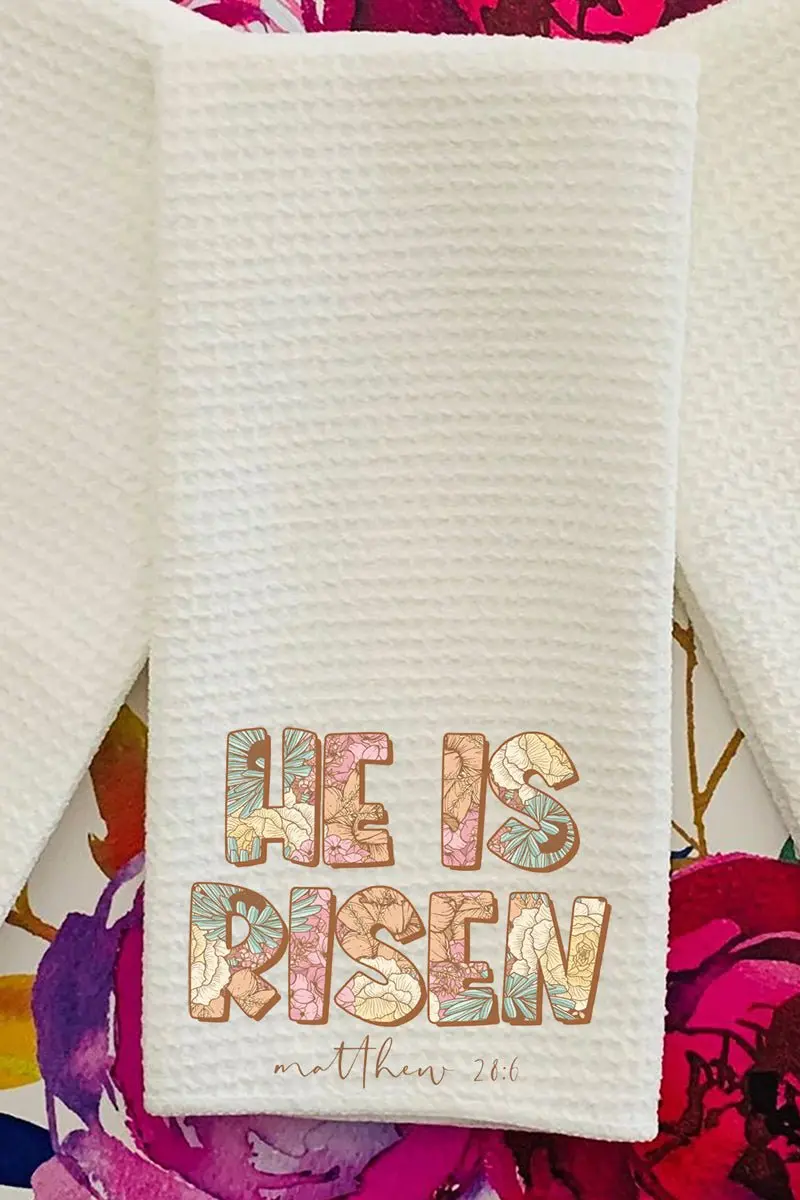 Block Letters He Is Risen Waffle Kitchen Towel