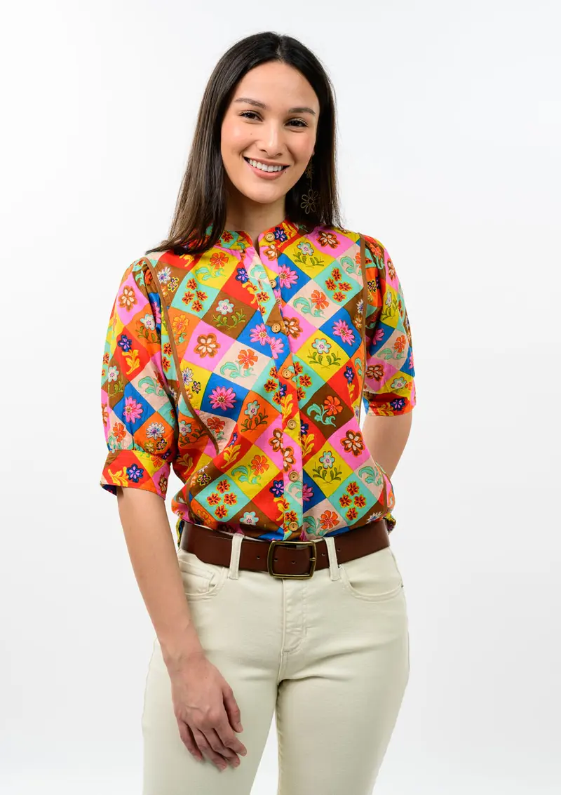 Block Patch Floral Top in Multi