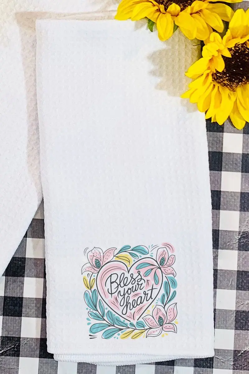 Blooming Bless Your Heart Waffle Kitchen Towel