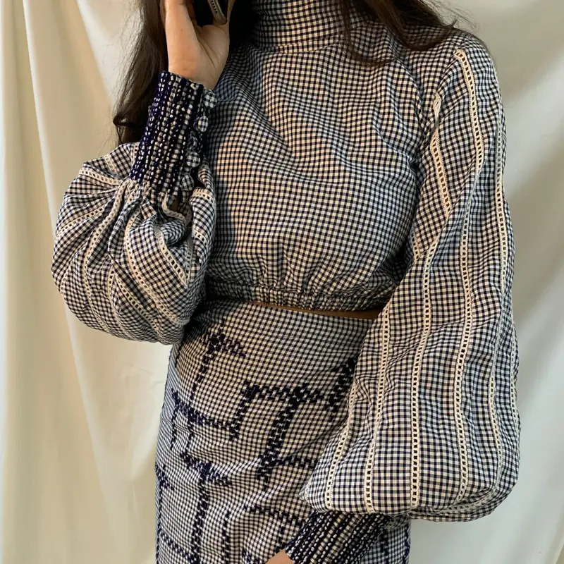 Blue and White Check Tunic Top