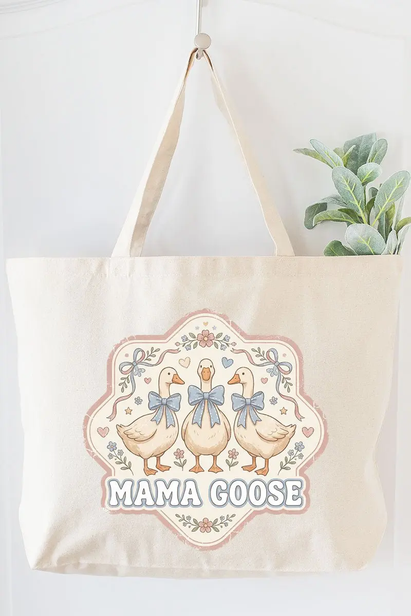 Blue Bow Mama Goose Canvas Jumbo Tote