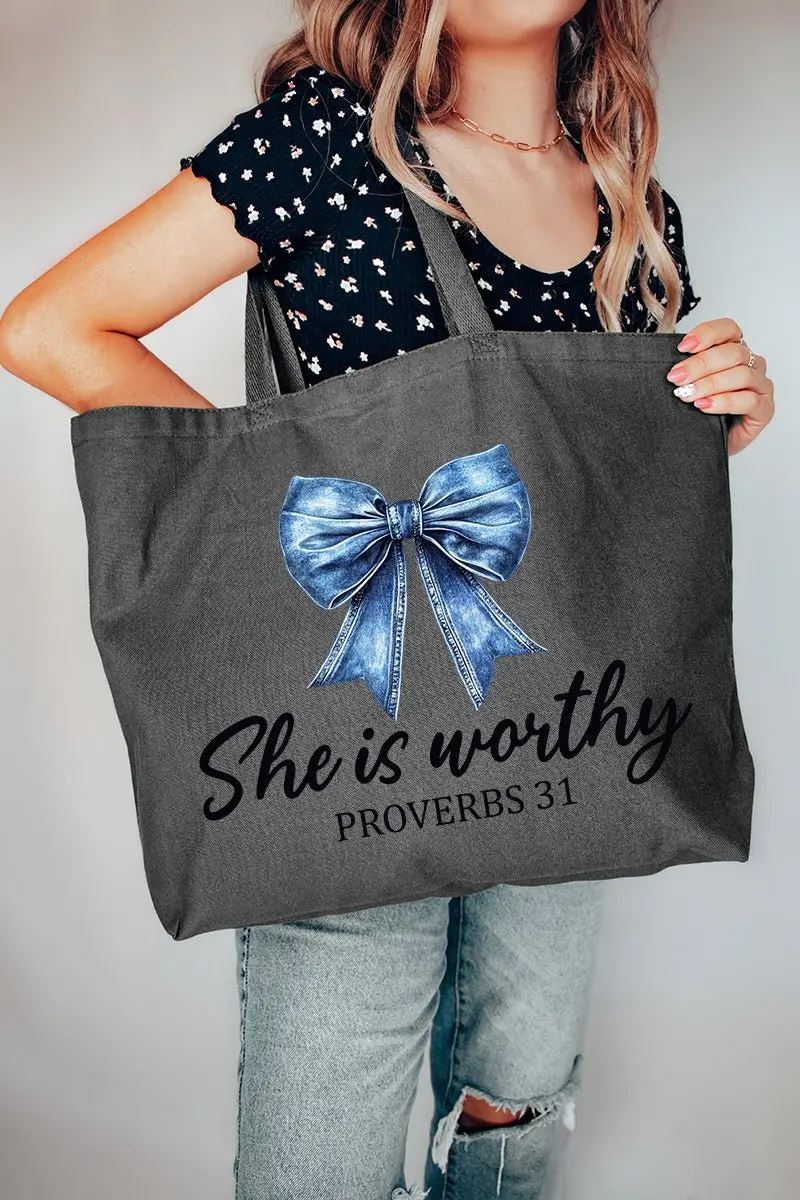 Blue Bow Worthy Canvas Jumbo Tote