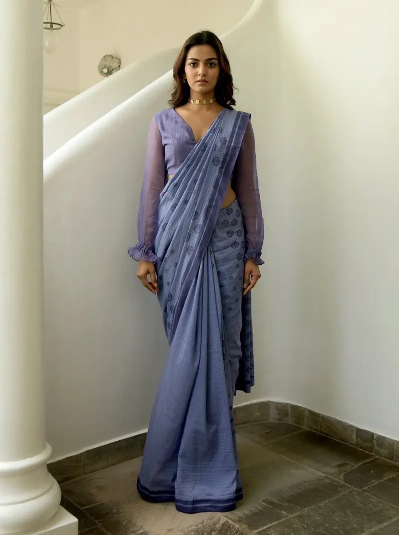 Blue Chiffon Printed Saree