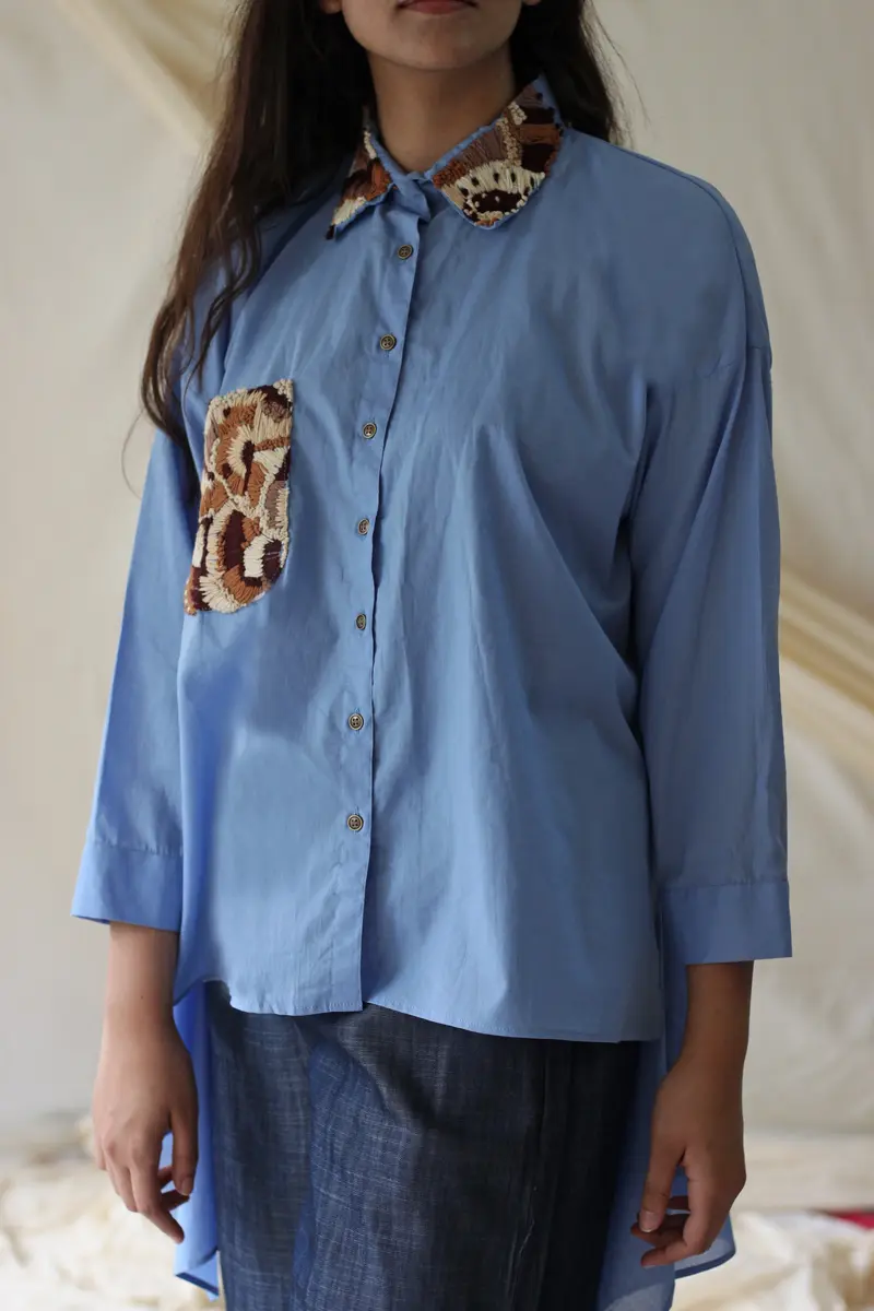 Blue Collar Patchwork Shirt
