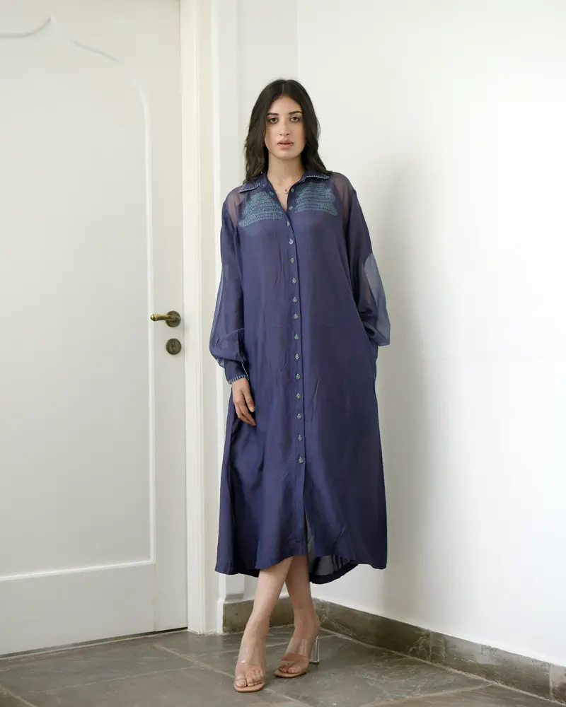 Blue Cotton Long Dress