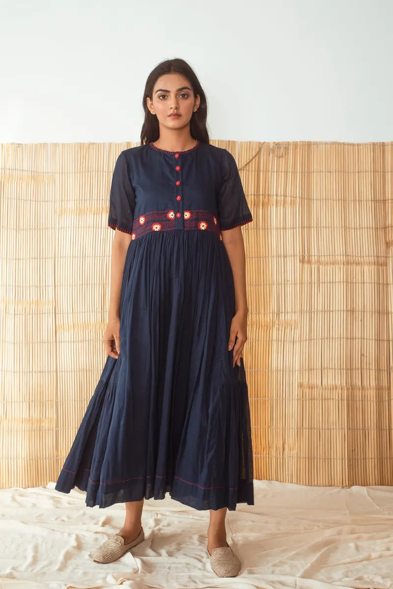 Blue Embroidered Maxi Dress