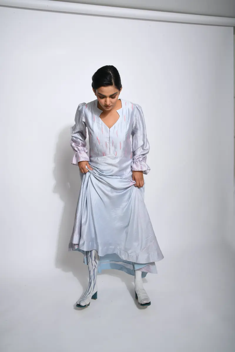 Blue Embroidered Silk Maxi Dress