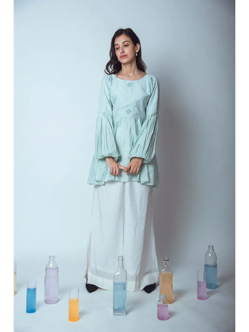 Blue Embroidered Top