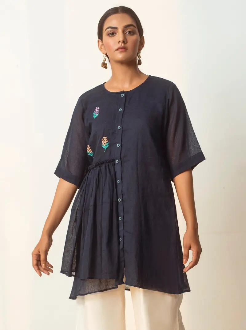 Blue Embroidered Tunic Top