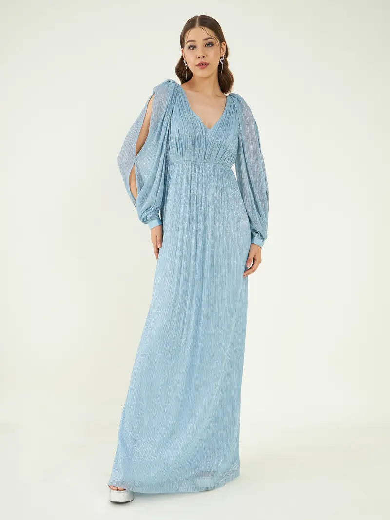 Blue Fine Crepe Maxi Dress