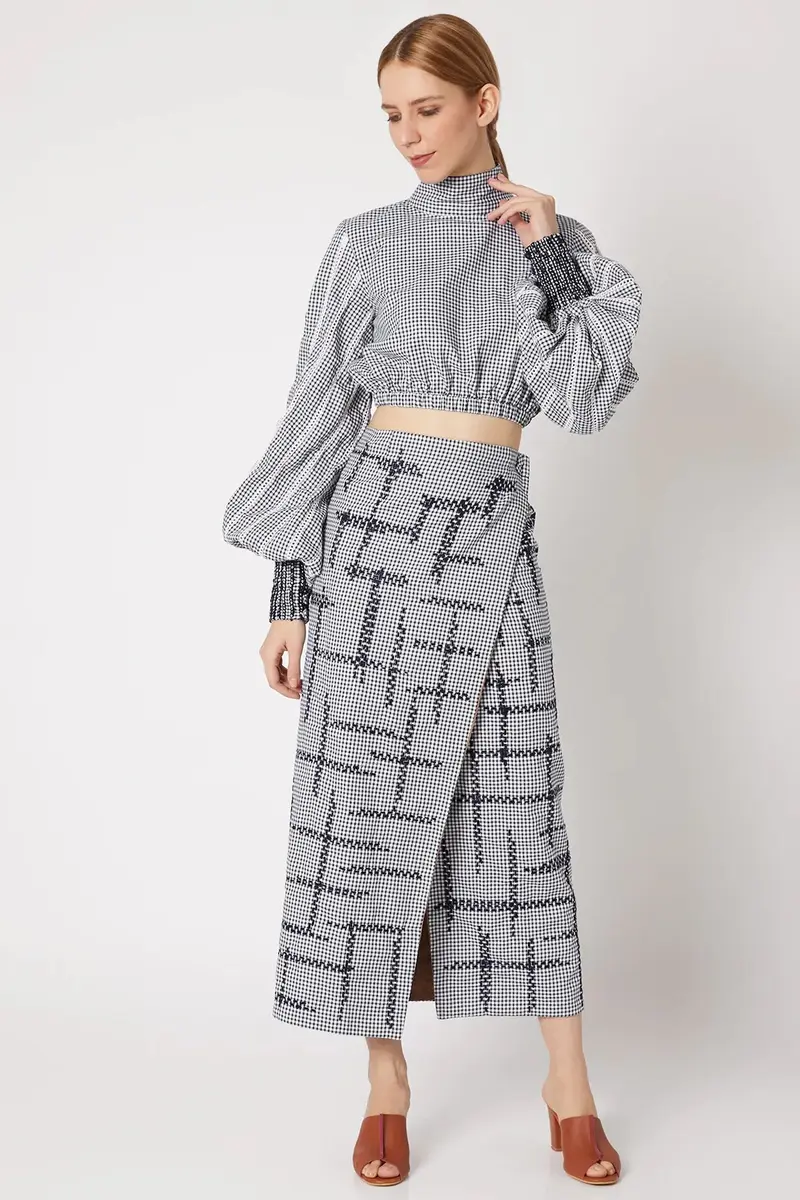 Blue Full Sleeve Check Cord Set