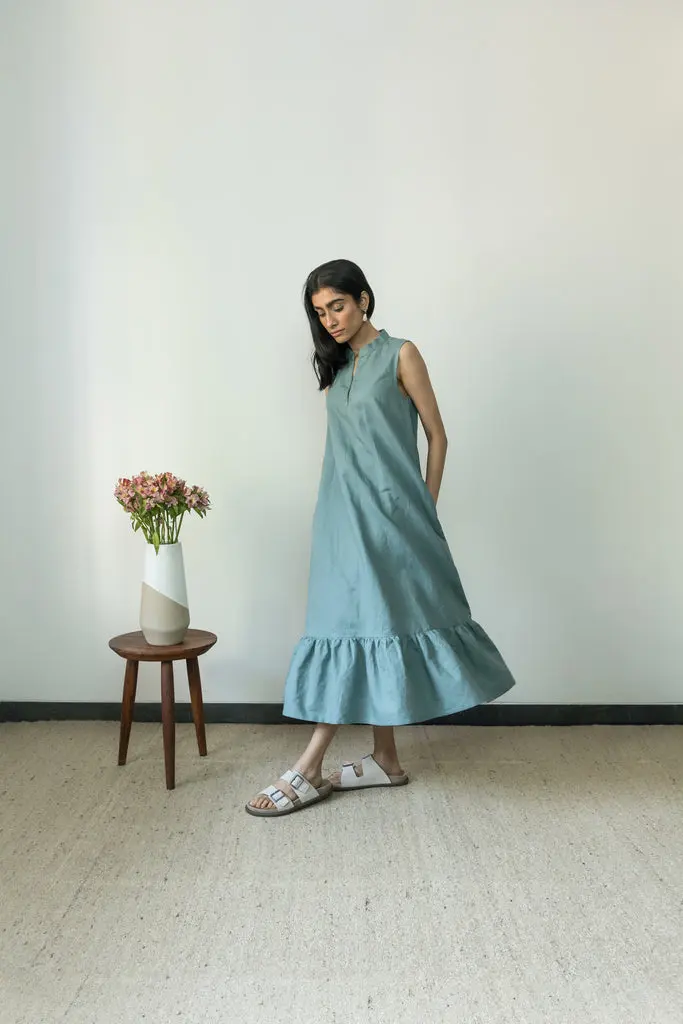 Blue Gathered Dress