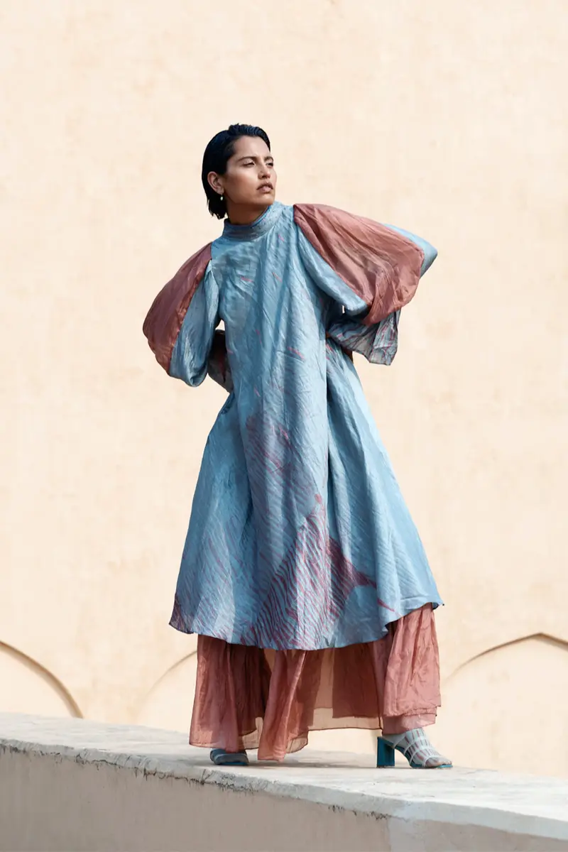 Blue Layered Silk Maxi Dress