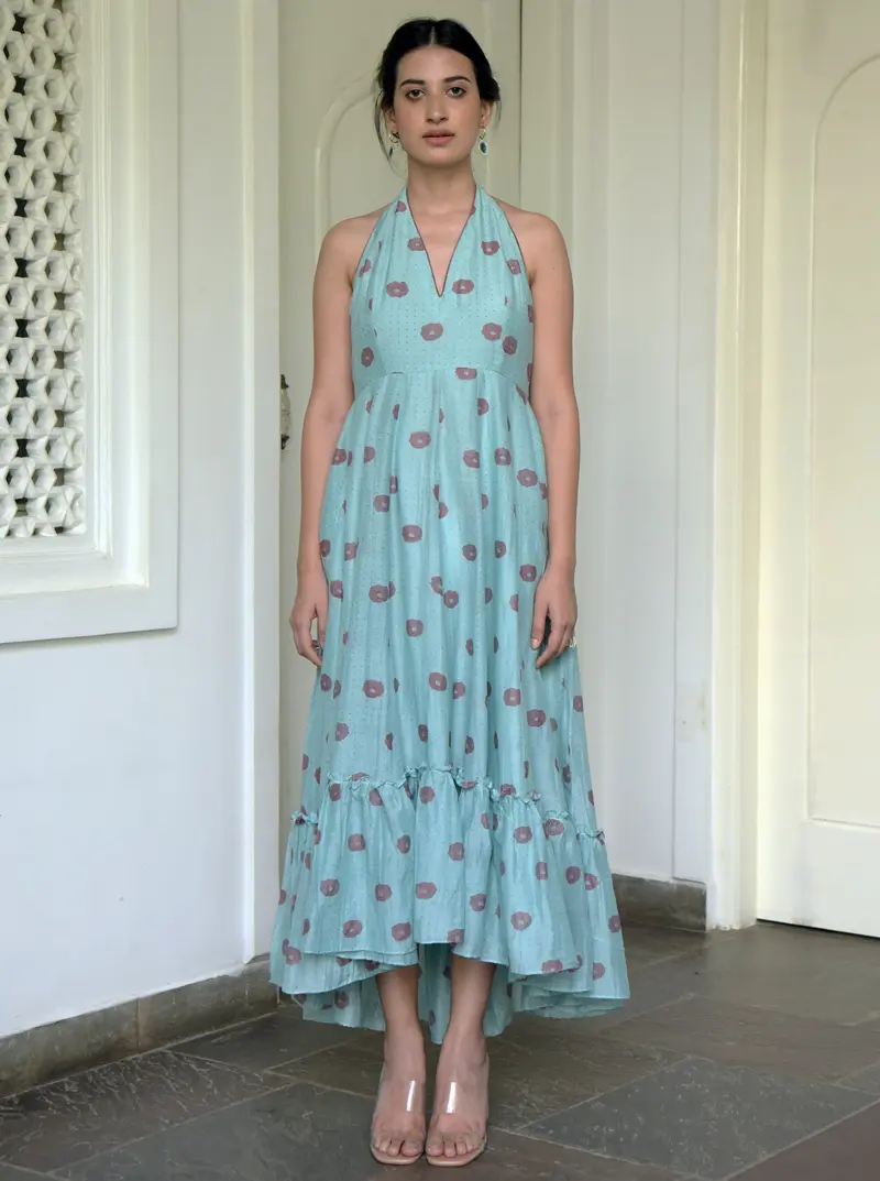 Blue Printed Maxi Dress