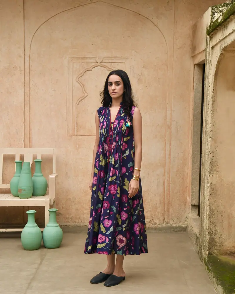 Blue Printed Shirt Dress
