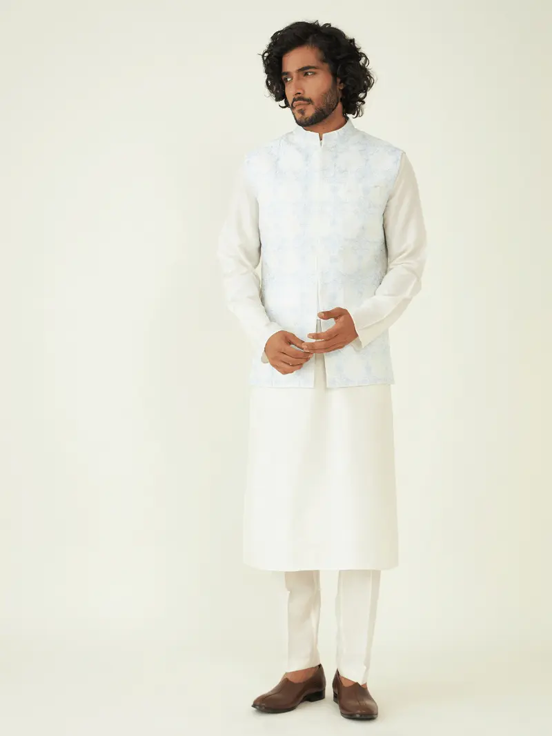 Blue Regular Fit Embroidered Jacket