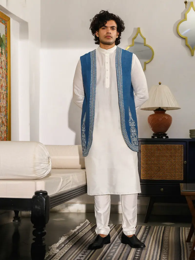 Blue Resham Embroidered Jacket