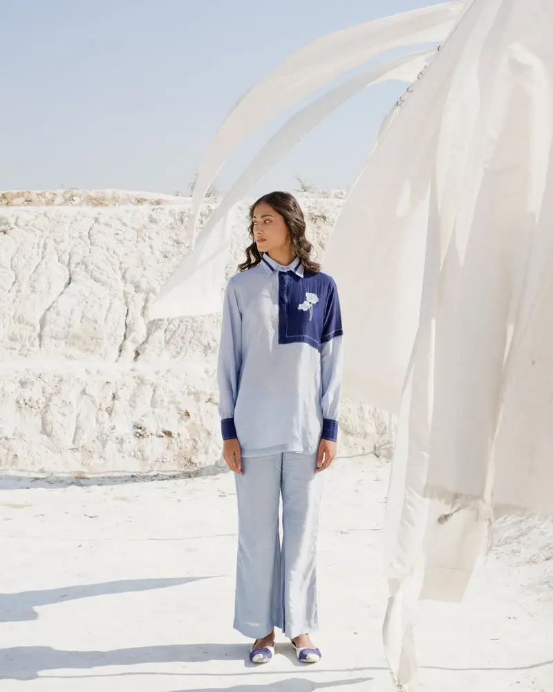 Blue Silk Co-ord Set