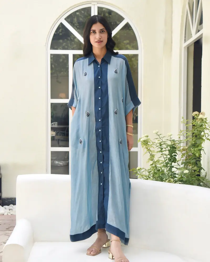 Blue SIlk Embroidered Kaftan