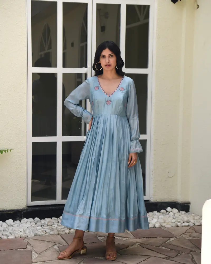 Blue Silk Maxi Dress