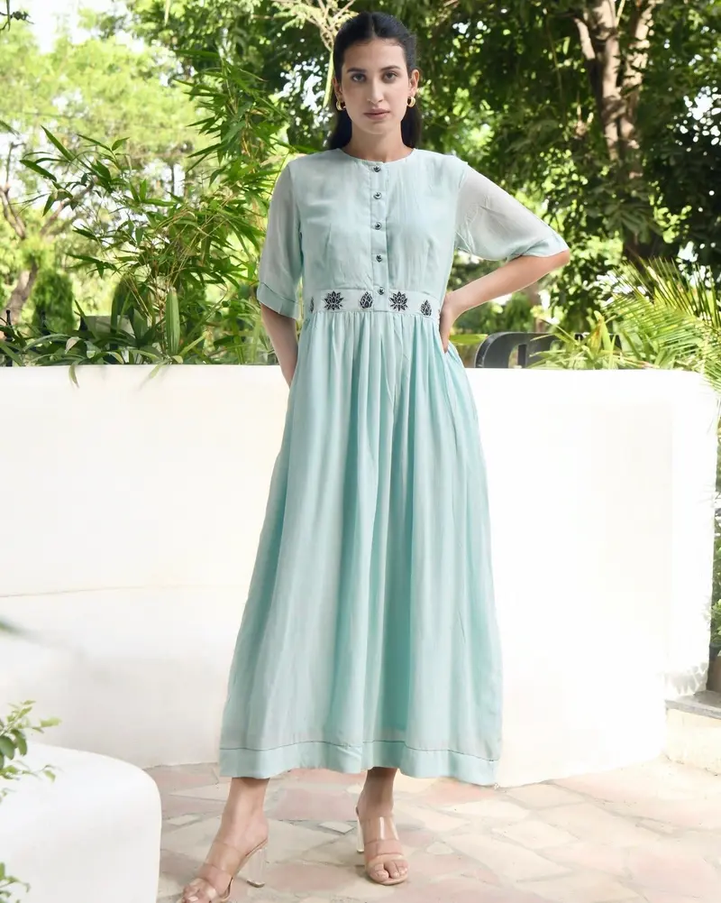 Blue Silk Midi Dress