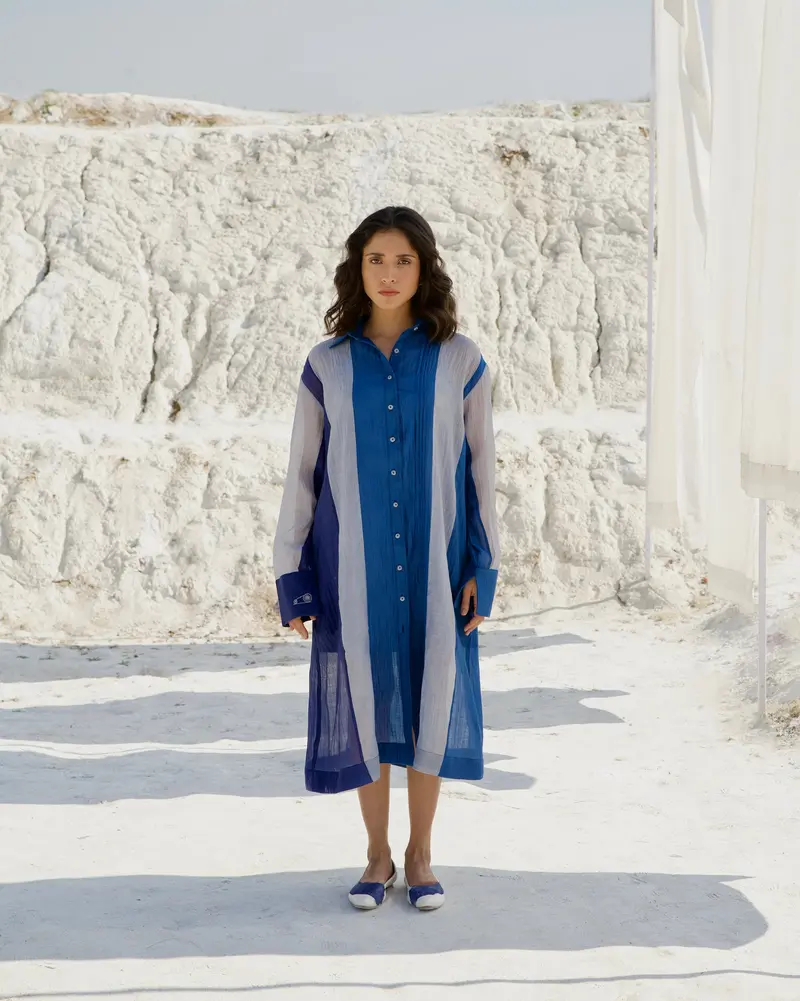 Blue Silk Shirt Dress