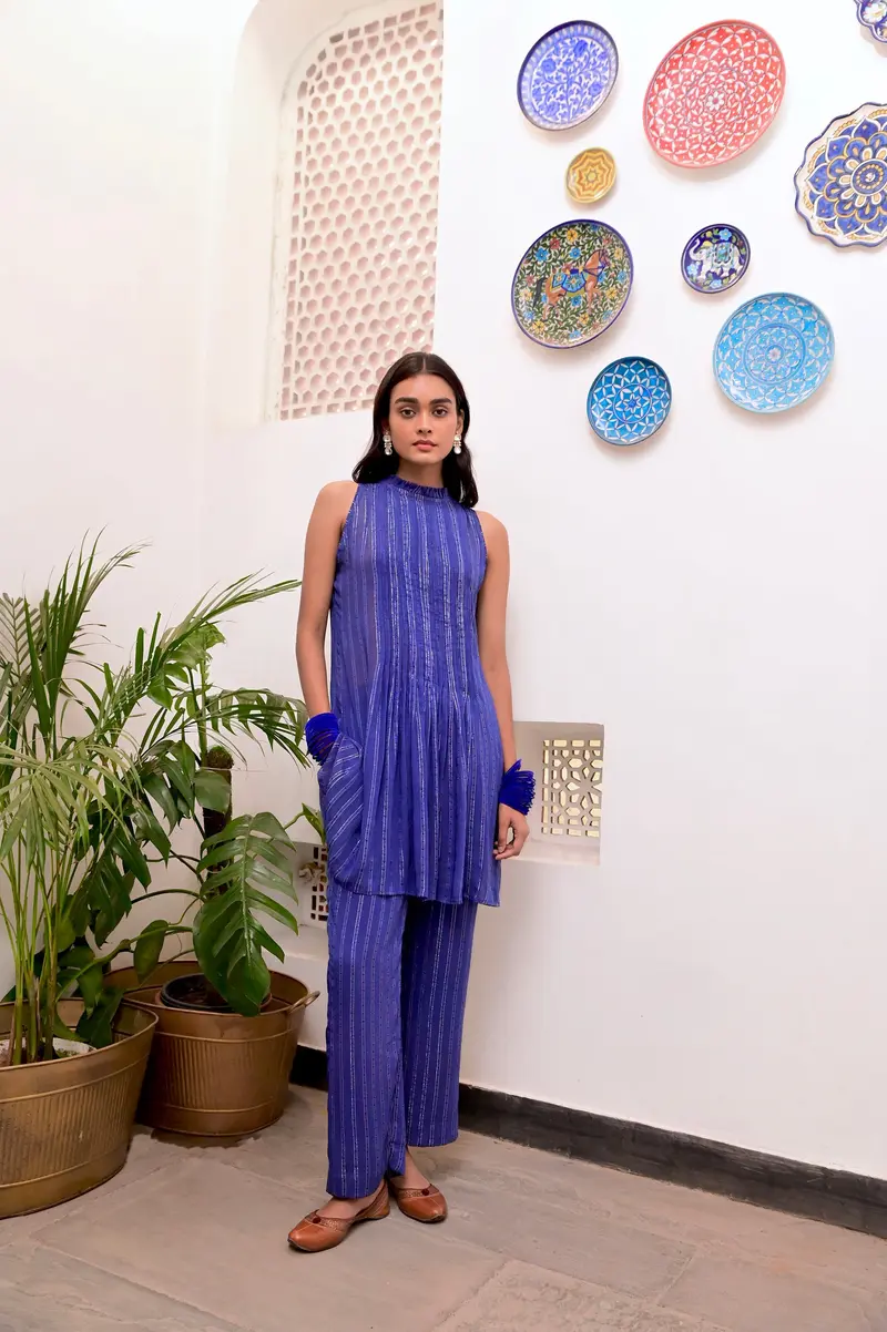 Blue Sleeveless Halter Co-ord set