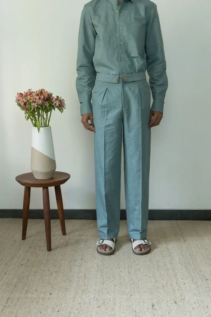 Blue Solid Cotton Pants
