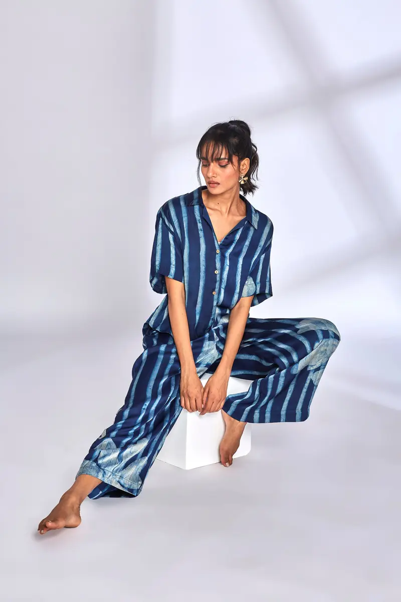 Blue Striped Printed Co-Ord Set