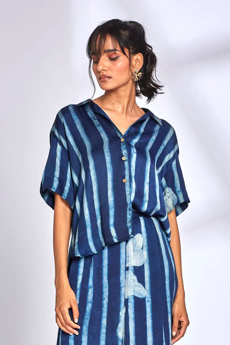 Blue Striped Printed Shirt