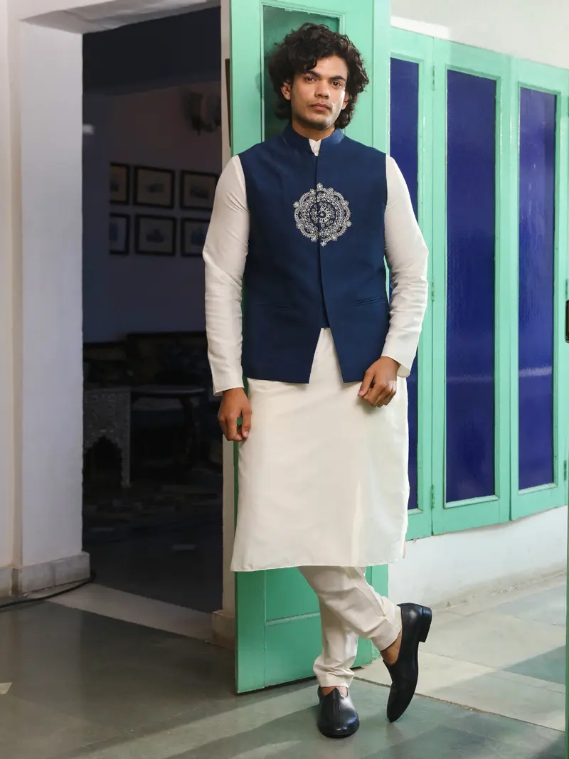 Blue Viscose Silk Jacket